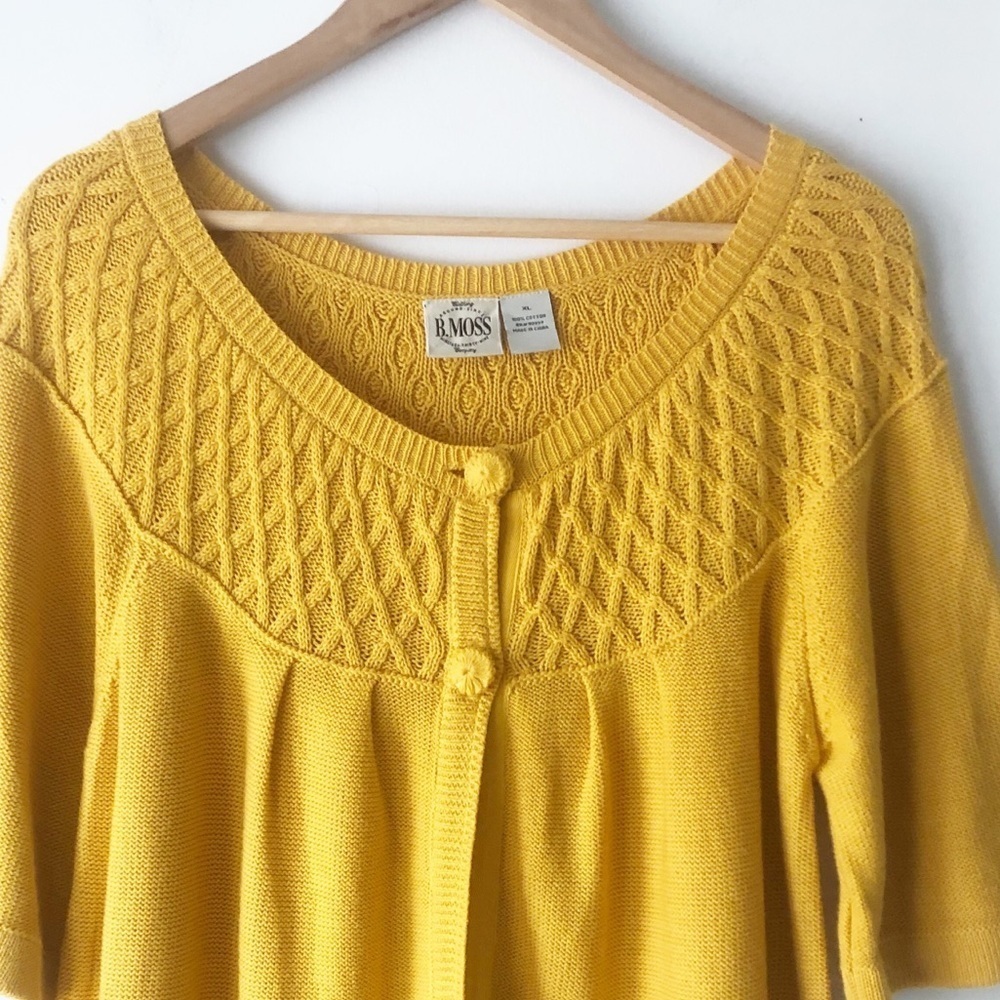 Vintage 90s Y2K B. Moss Marigold Yellow Two Button Cardigan 100% Cotton Size XL - Picture 8 of 10